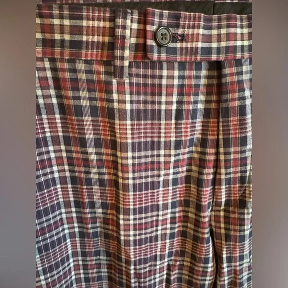 Lauren Ralph Lauren Red Plaid Flat Front Cotton Pants 36x29 India White Blue - Picture 2 of 9